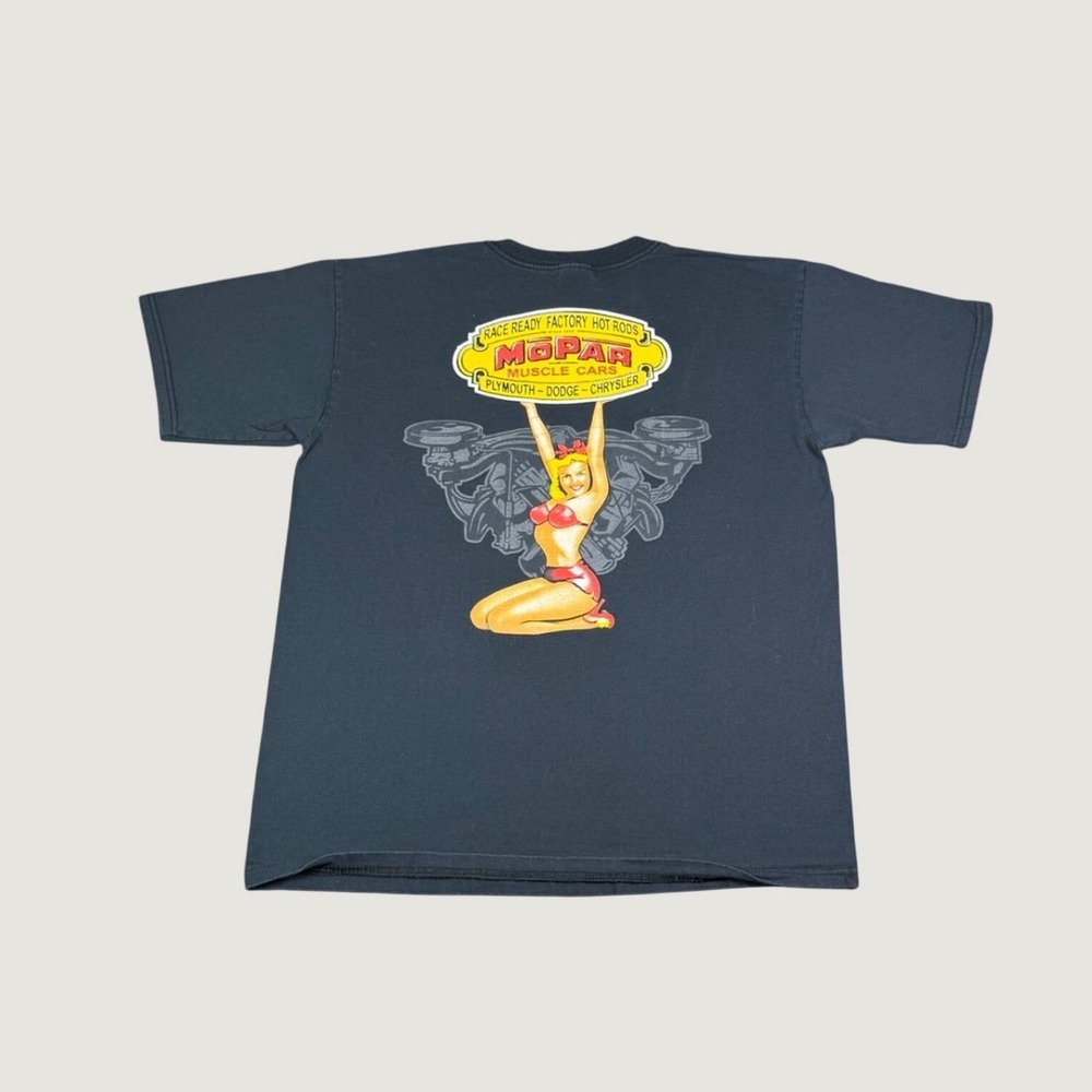 Mopar Collectors Guide T Shirt Mens Large Black Pinup Girl Hot Rod Racing Anvil